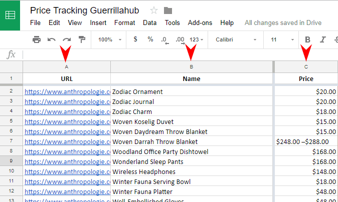 price-tracking-sheet